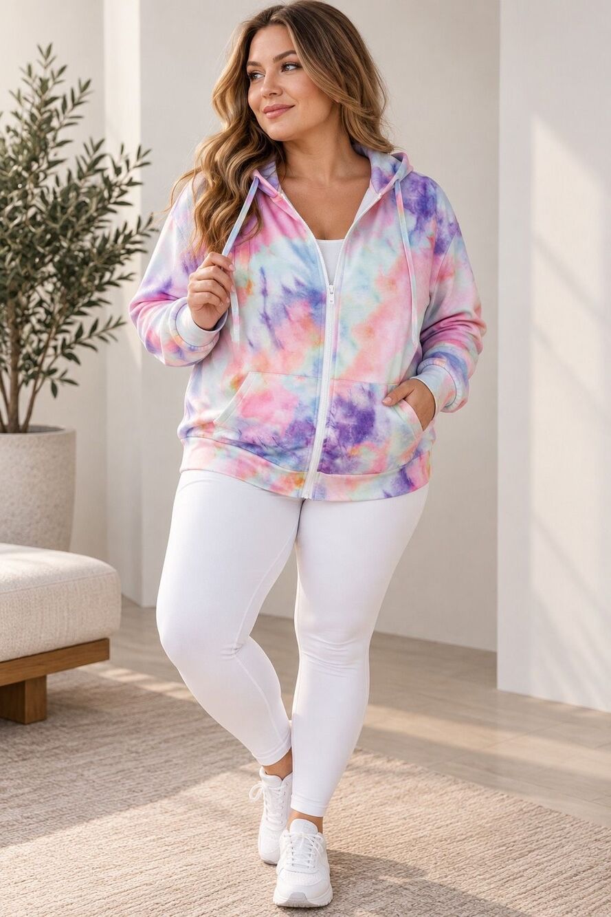 Italian Boutique Tie Dye Zip Up Hoodie Pastel Pink Purple Size 4XL